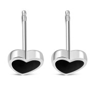 Black Onyx Heart Stud Silver Earrings, e315